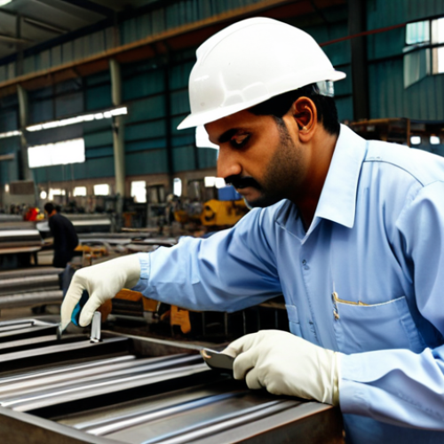 Home 4 **
"A quality control inspector, fully clothed in appropriate work attire, carefully examining metal goods using visual inspection techniques, in a bustling factory setting in Karachi, safe for work, appropriate content, professional, perfect anatomy, natural proportions, high resolution."
**